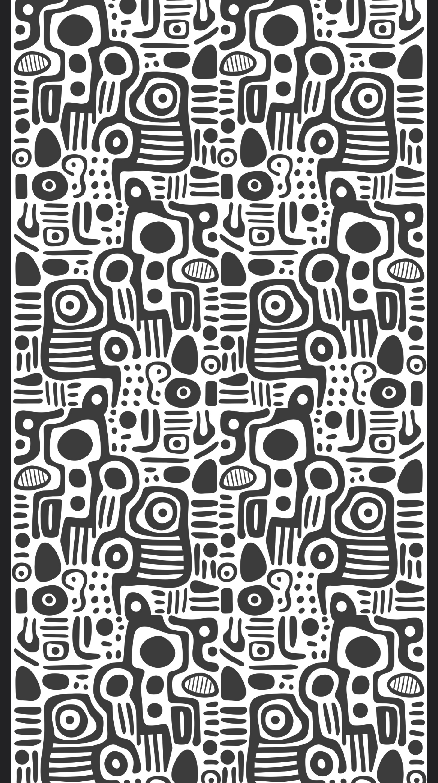 Revo Mono Doodle digital laminate, a bold black-and-white abstract doodle pattern with playful organic shapes