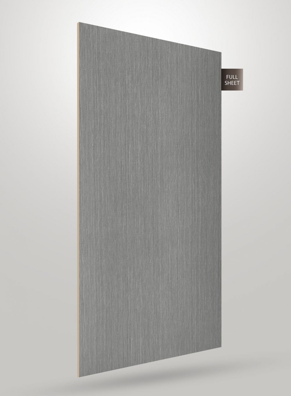 Grey fabric laminate sheet with matte finish and textured pattern, labeled full sheet.