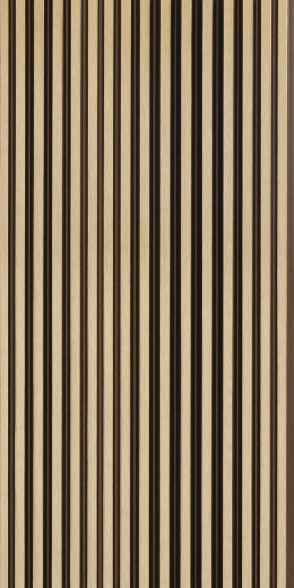 Beige and brown striped designer laminate with vertical pattern and textured finish.