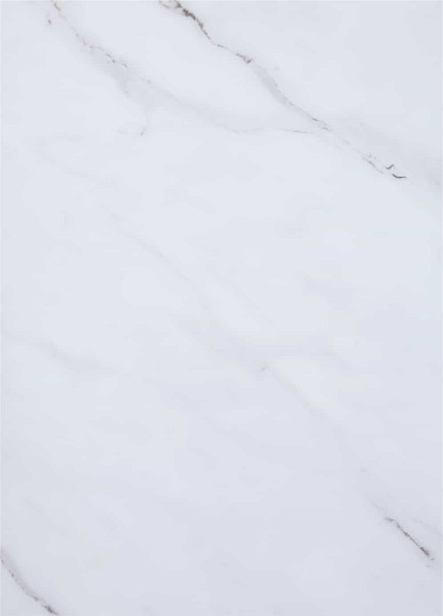 White marble laminate with grey veining and mirror finish, showing smooth texture and reflective sheen.