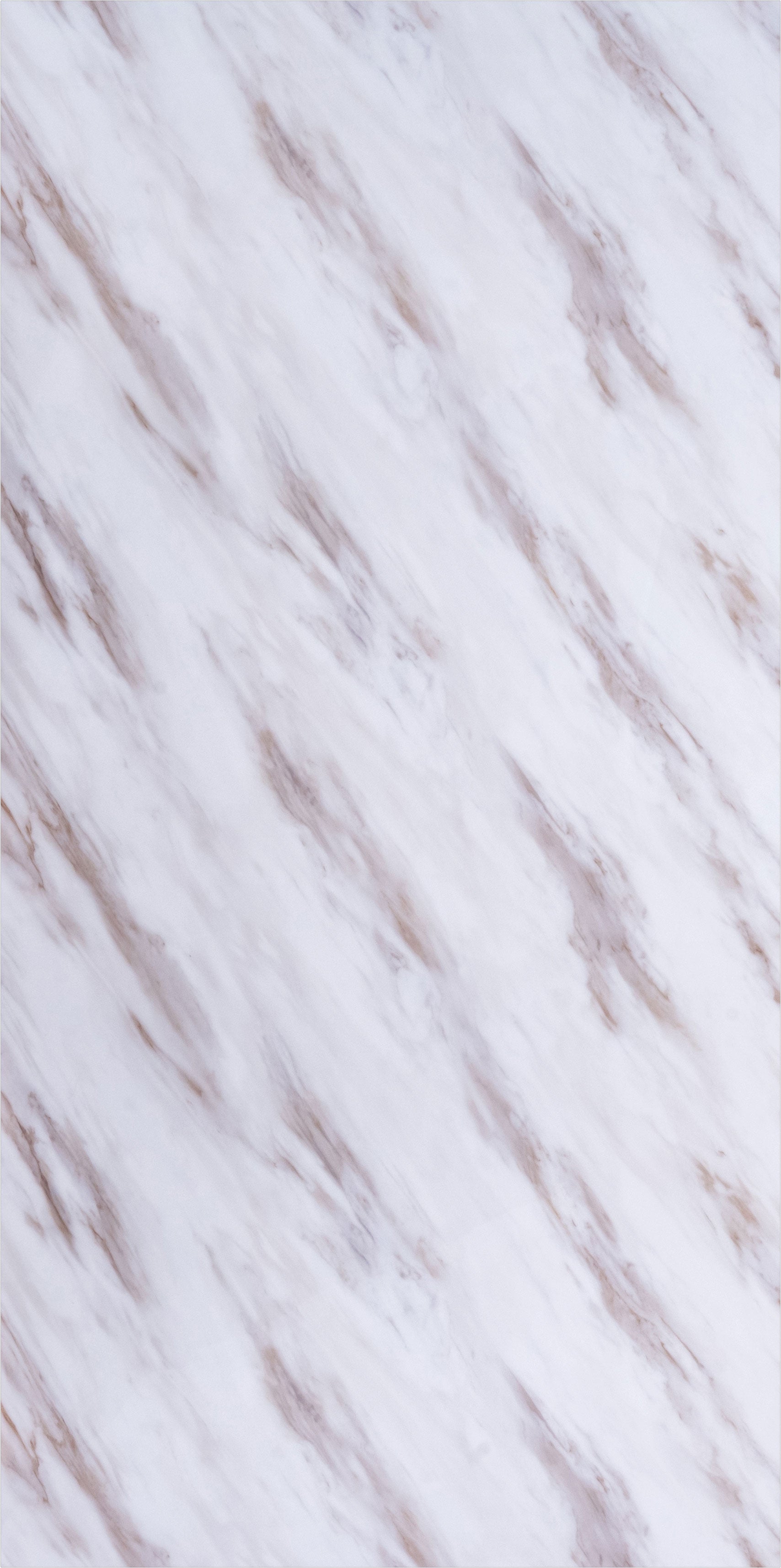White marble laminate with diagonal brown veining and mirror finish surface.