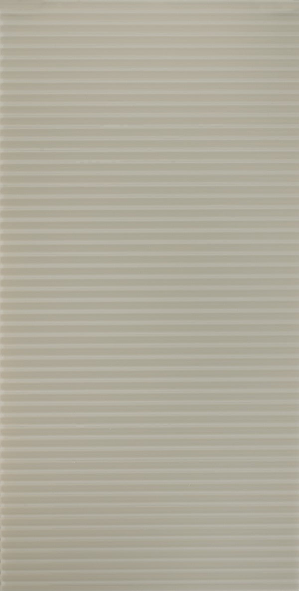 Beige mirror finish fluted laminate wall panel with horizontal ridges and reflective sheen