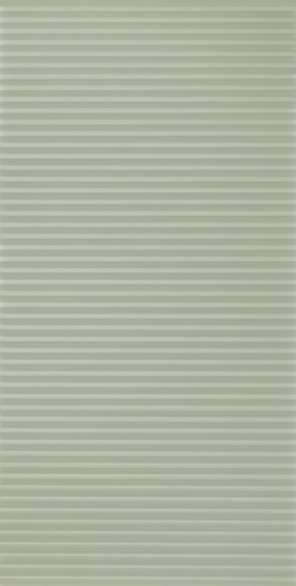 Grey fluted laminate wall panel with mirror finish and horizontal ridges.