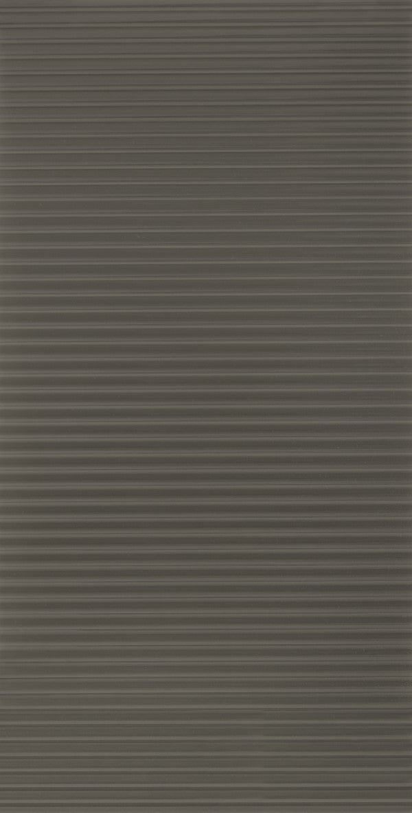 Grey mirror finish fluted laminate with horizontal ridges and reflective sheen