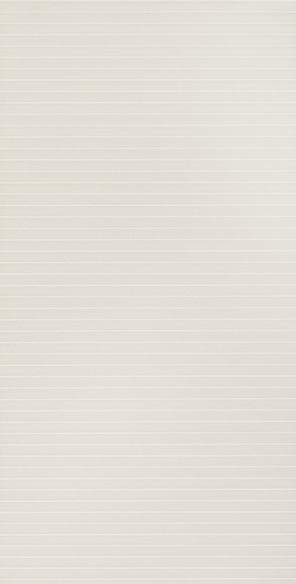 Mirror finish ivory fluted laminate wall panel with horizontal ridges and glossy sheen.