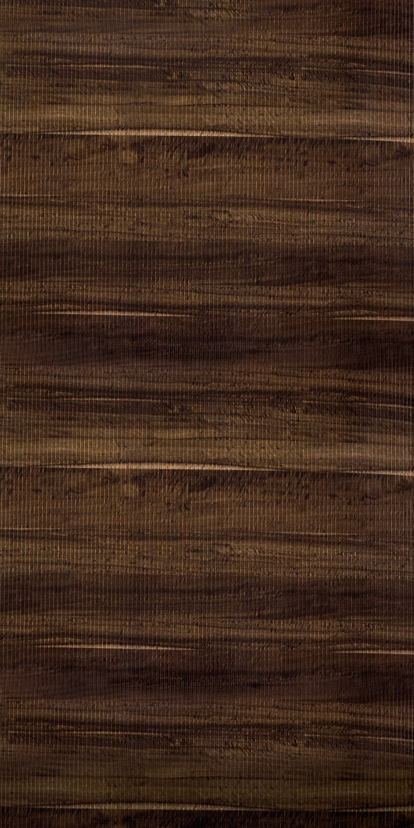 Brown wood grain laminate with mirror finish and visible wood texture and grain pattern.