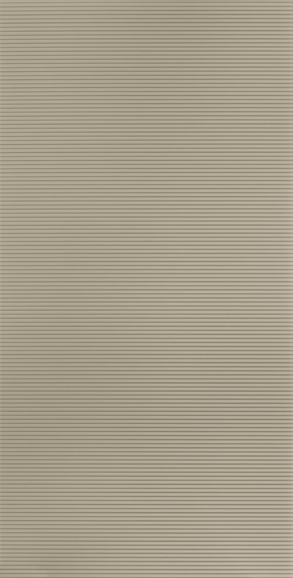 Beige fluted laminate wall panel with mirror finish and horizontal ridges, showing reflective sheen and textured pattern.