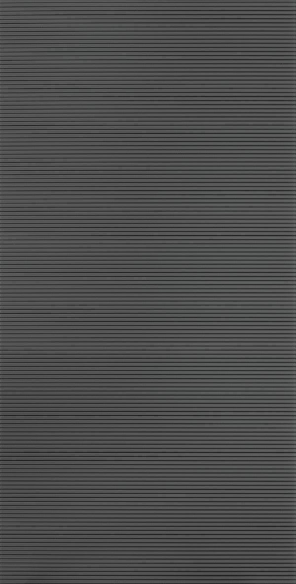 Grey mirror finish fluted laminate wall panel with horizontal ridges and reflective sheen.