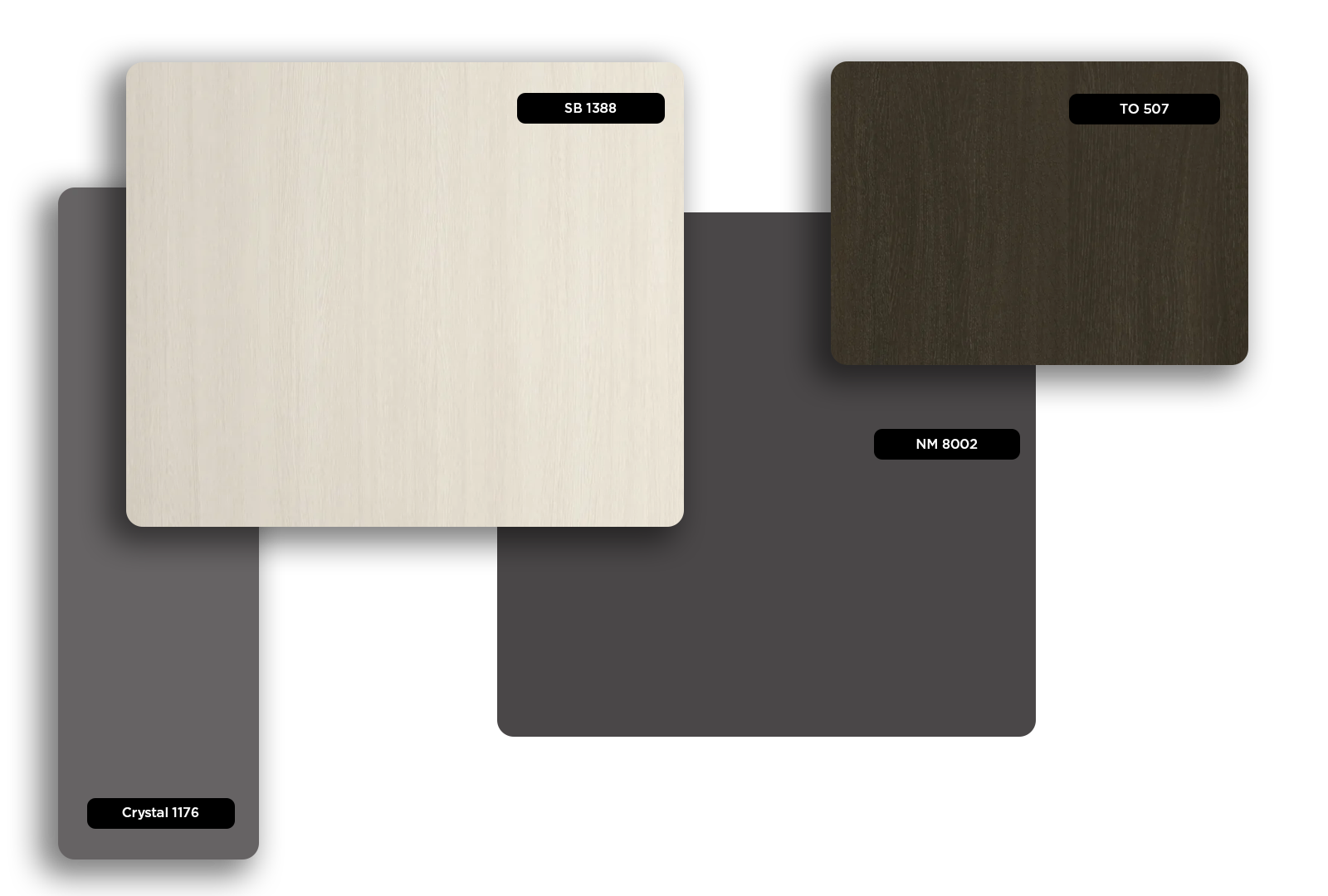 Beige wood grain laminate sample with matte finish and subtle texture, labeled SB 1388, displayed with other color options.