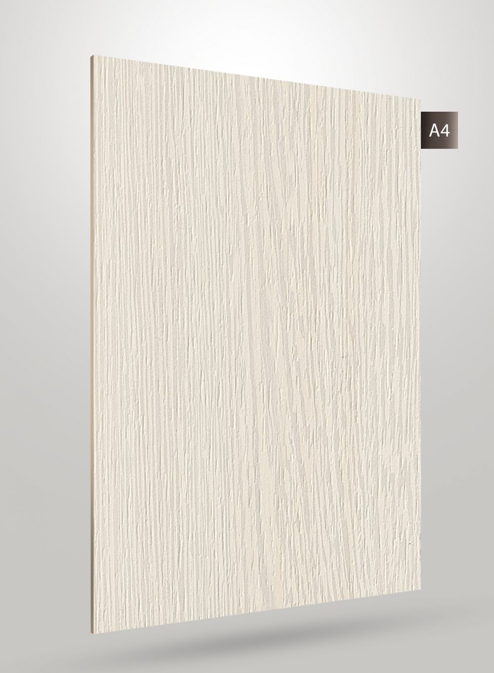 Beige wood grain decorative laminate with matte finish and textured surface, showing vertical wood pattern and subtle grain