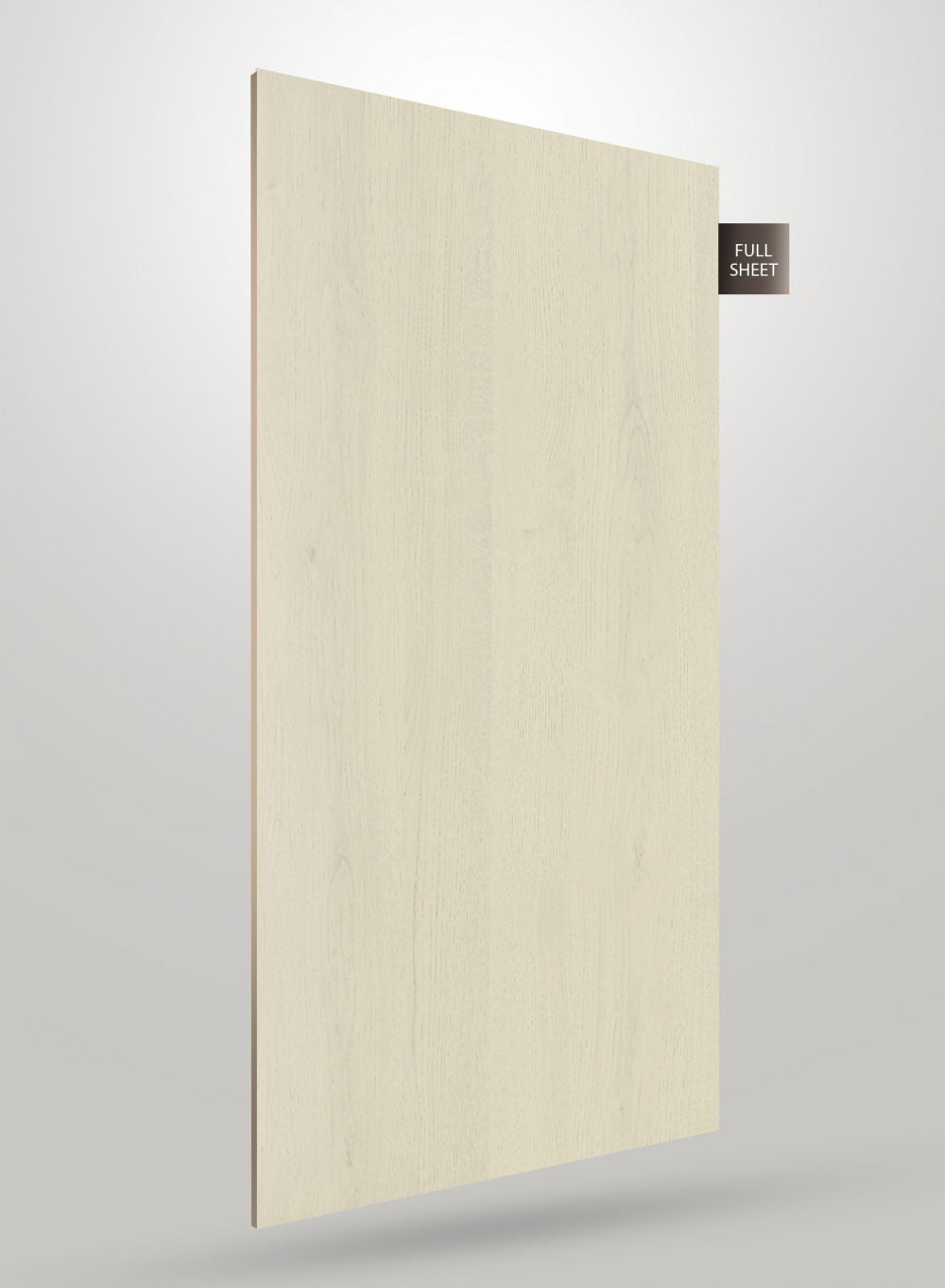 Matte finish decorative laminate sheet with light wood grain texture and subtle vertical pattern on full sheet surface.