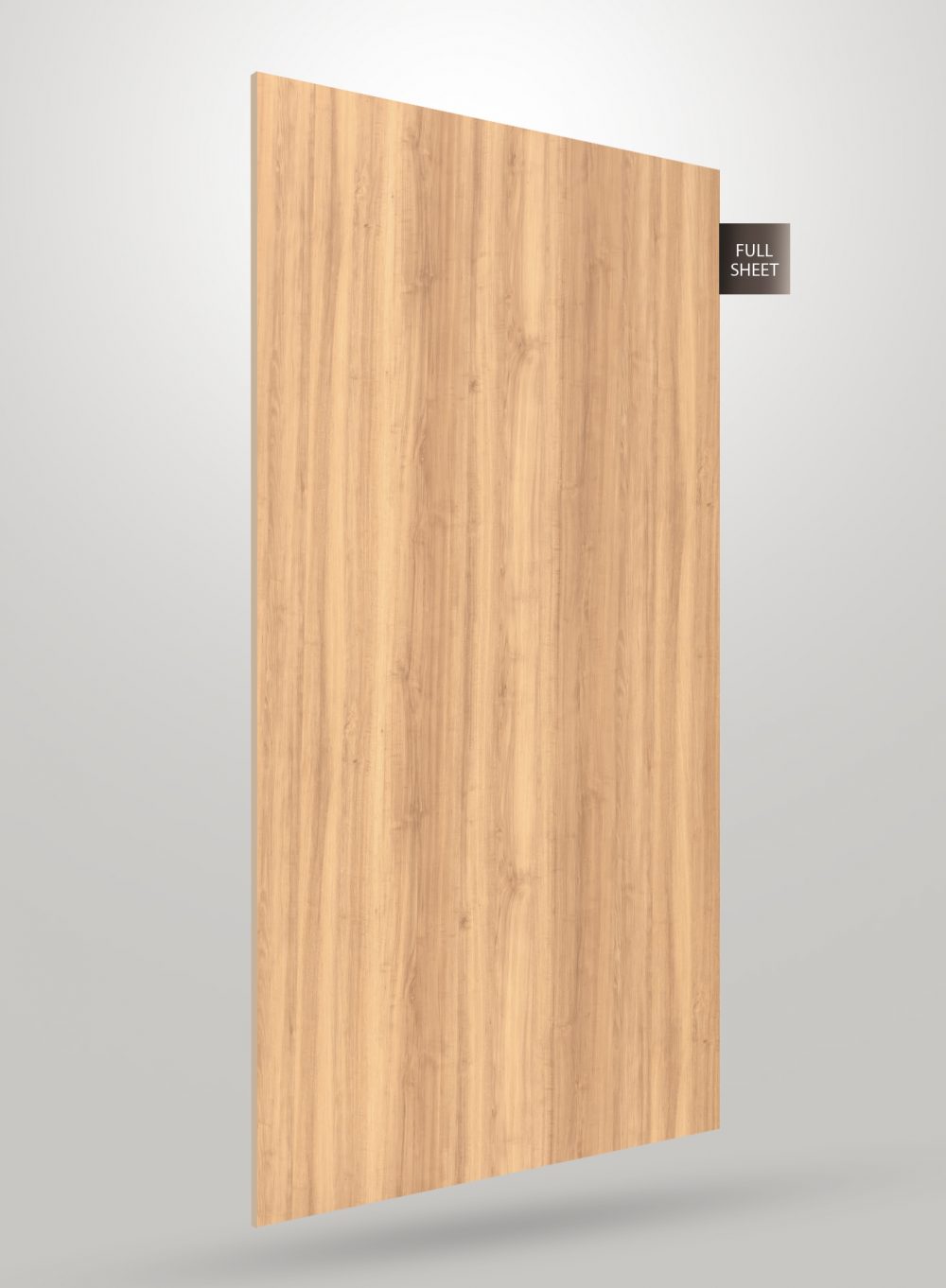 Beige wood grain laminate sheet with matte finish and vertical wood pattern texture displayed as full sheet.