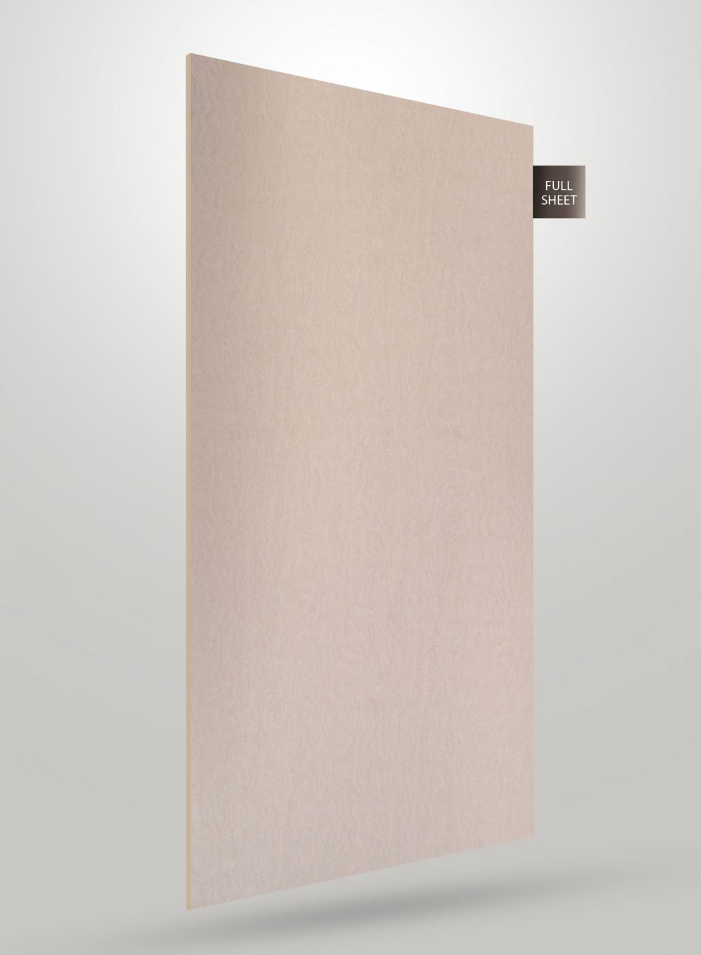 Beige wood grain decorative laminate sheet with matte finish and subtle texture, labeled full sheet.
