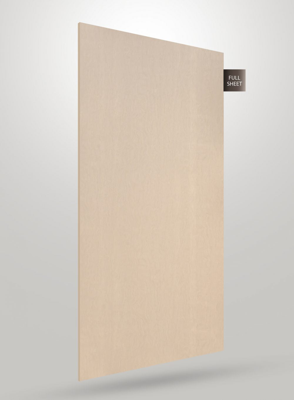 Beige wood grain decorative laminate sheet with matte finish and subtle texture, labeled full sheet.