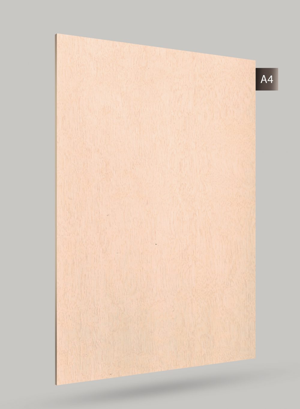 Beige wood grain decorative laminate with matte finish and visible wood texture on a grey background