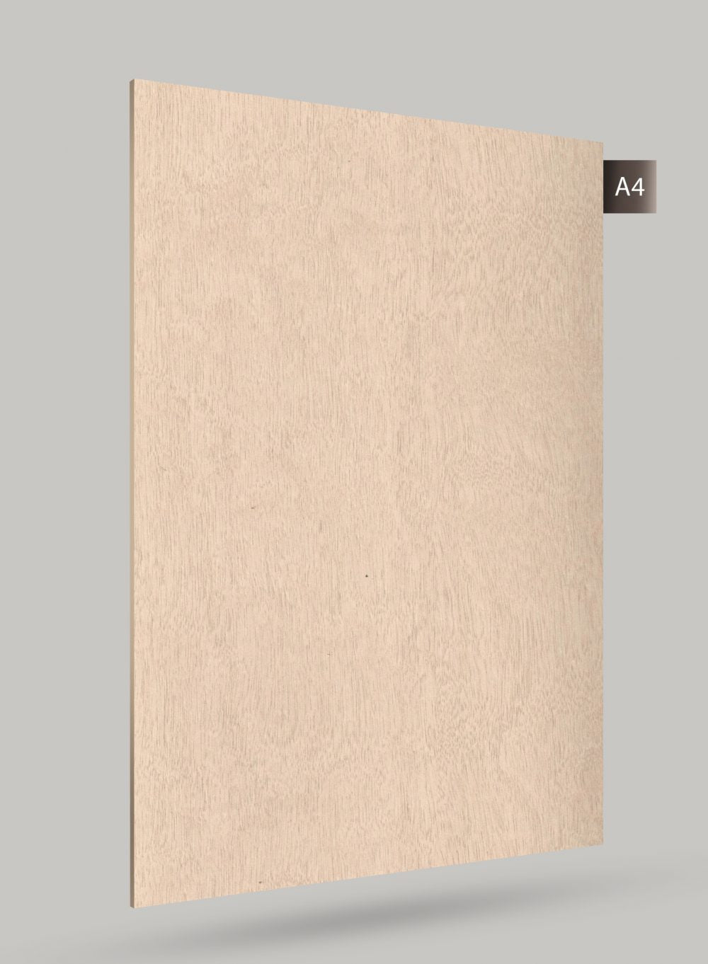 Beige wood grain decorative laminate with matte finish and visible wood texture on a grey background.