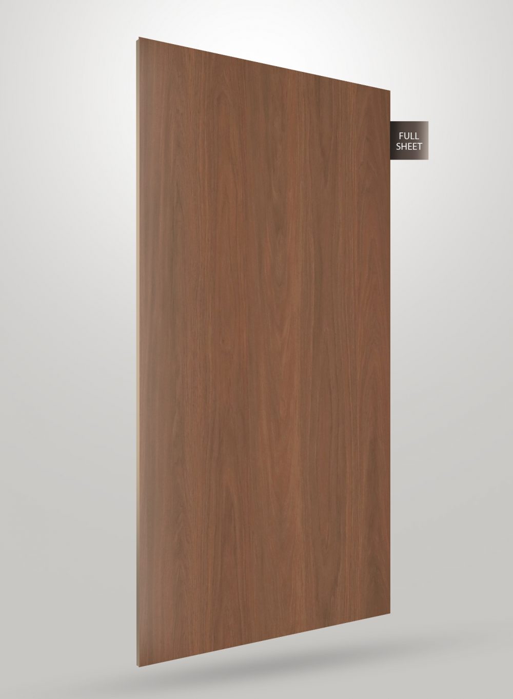 Brown wood grain laminate sheet with matte finish and visible wood texture displayed as full sheet.
