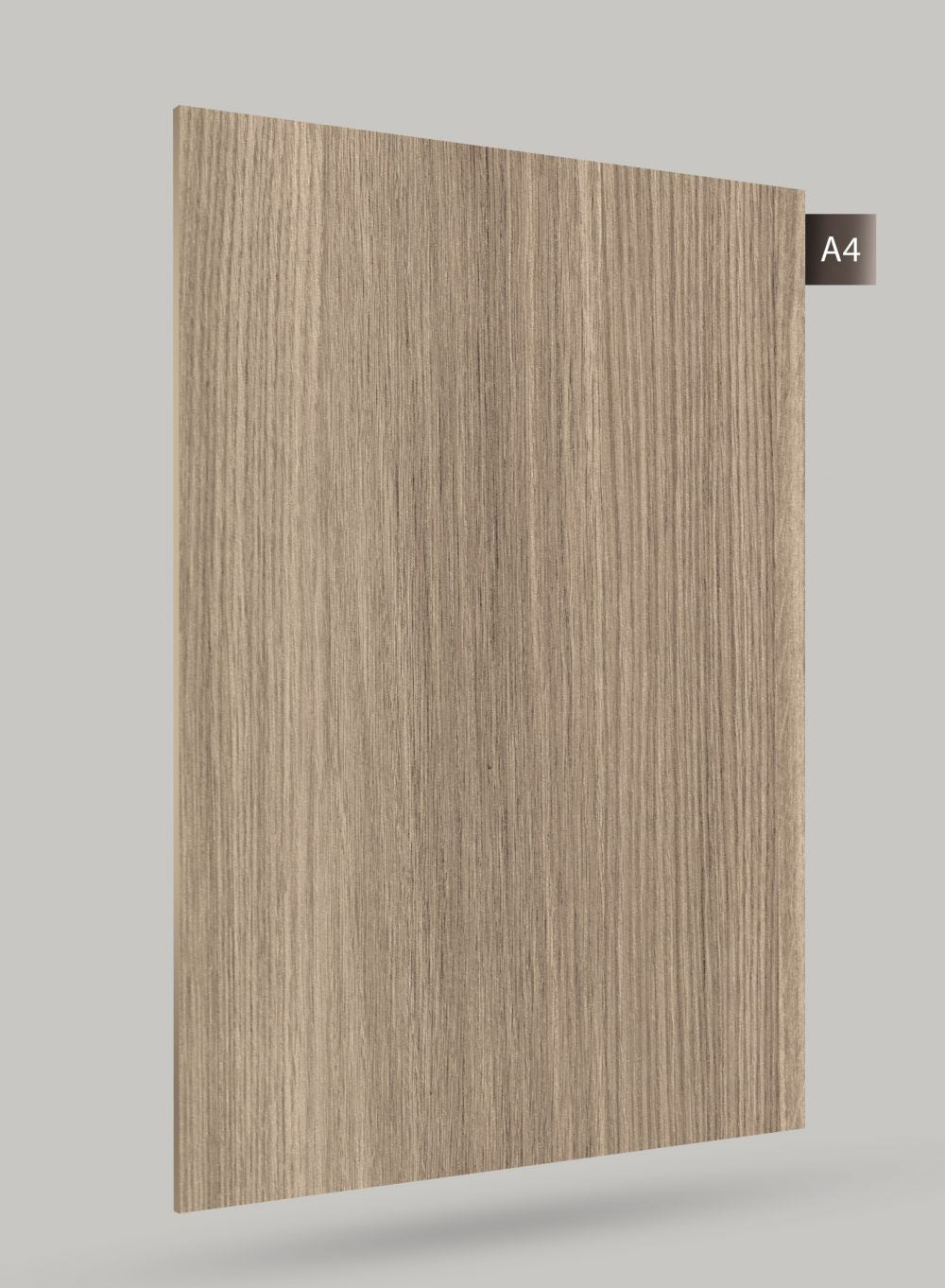Beige wood grain decorative laminate with matte finish and vertical wood texture pattern on a laminate sheet.