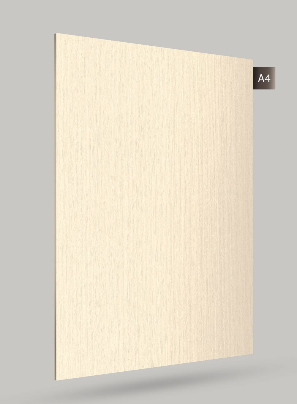 Beige wood grain decorative laminate with matte finish and subtle texture, displaying a straight grain pattern.