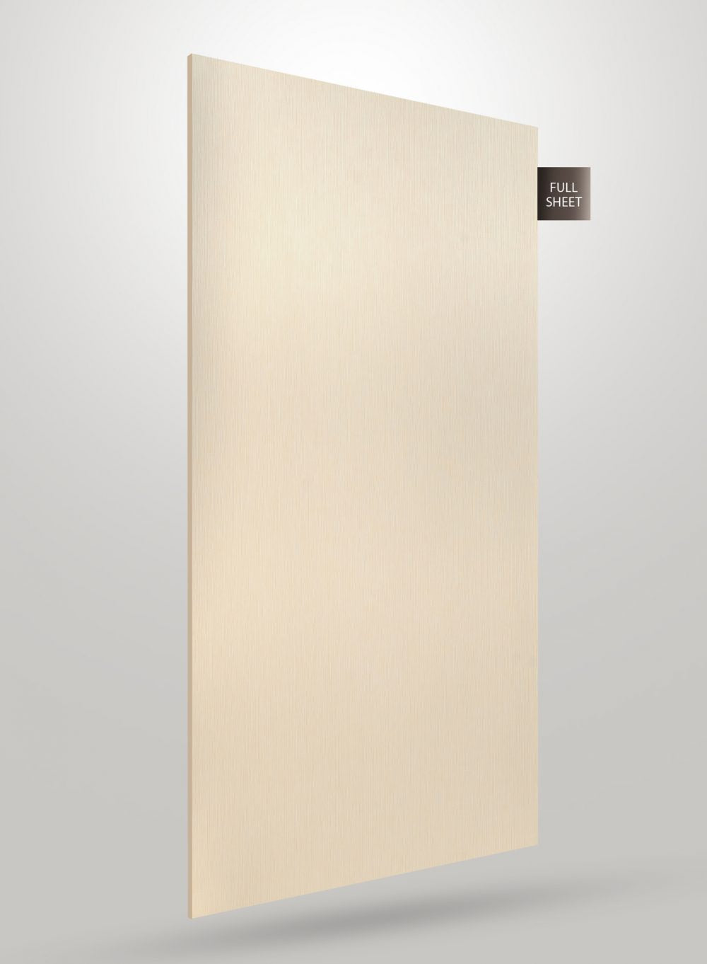 Beige wood grain decorative laminate sheet with matte finish and subtle texture, labeled full sheet.