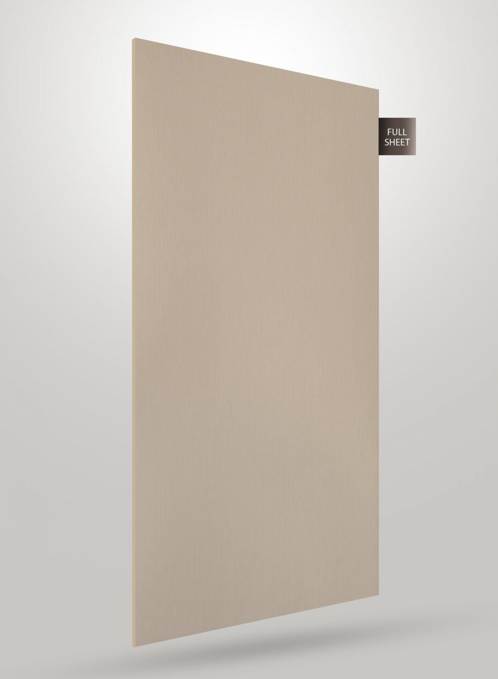 Beige wood grain laminate sheet with matte finish and subtle texture, labeled full sheet.