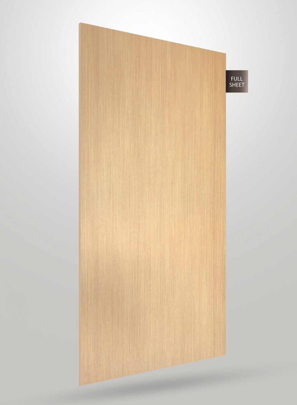 Beige wood grain laminate sheet with matte finish and vertical texture pattern, labeled full sheet on grey background.