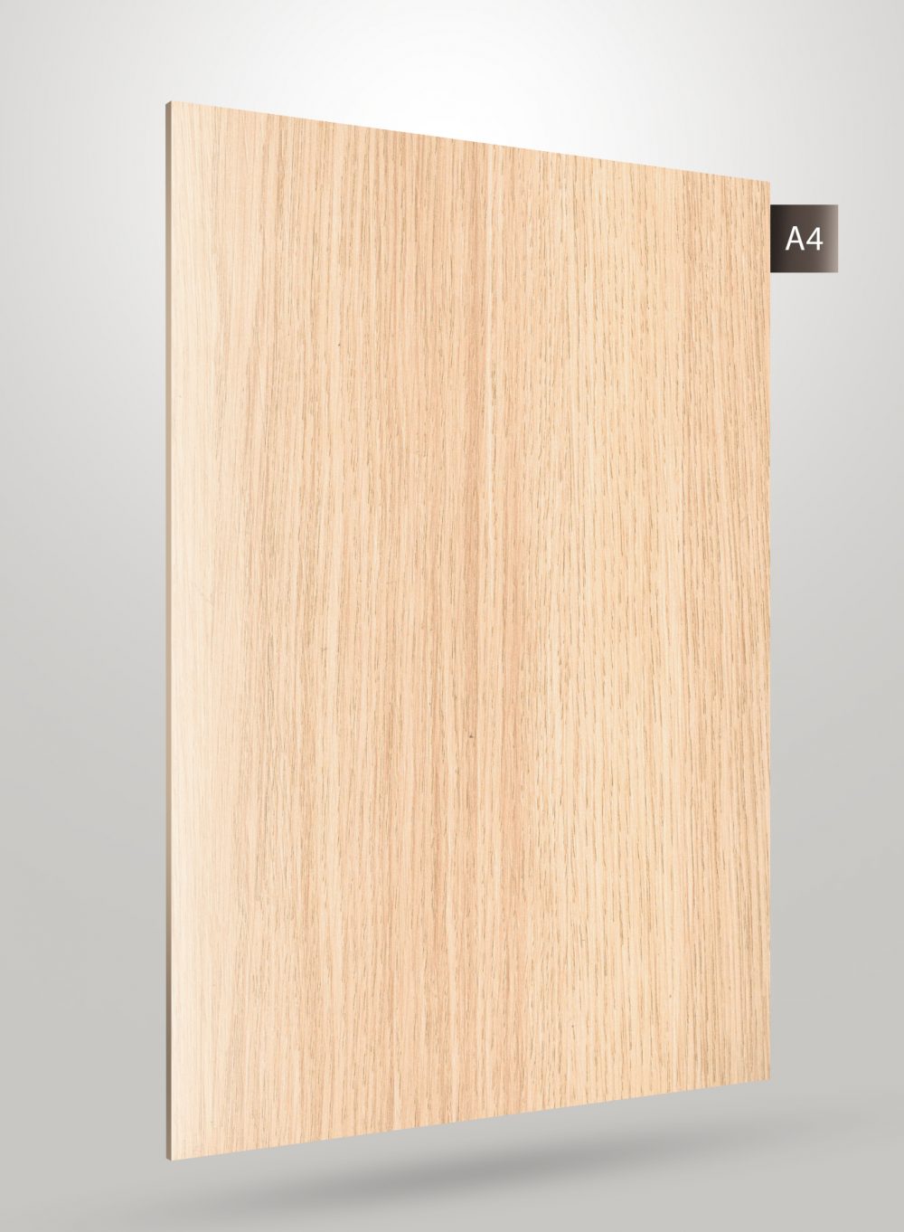Beige wood grain decorative laminate with matte finish and visible wood texture, shown on a grey background with code label.