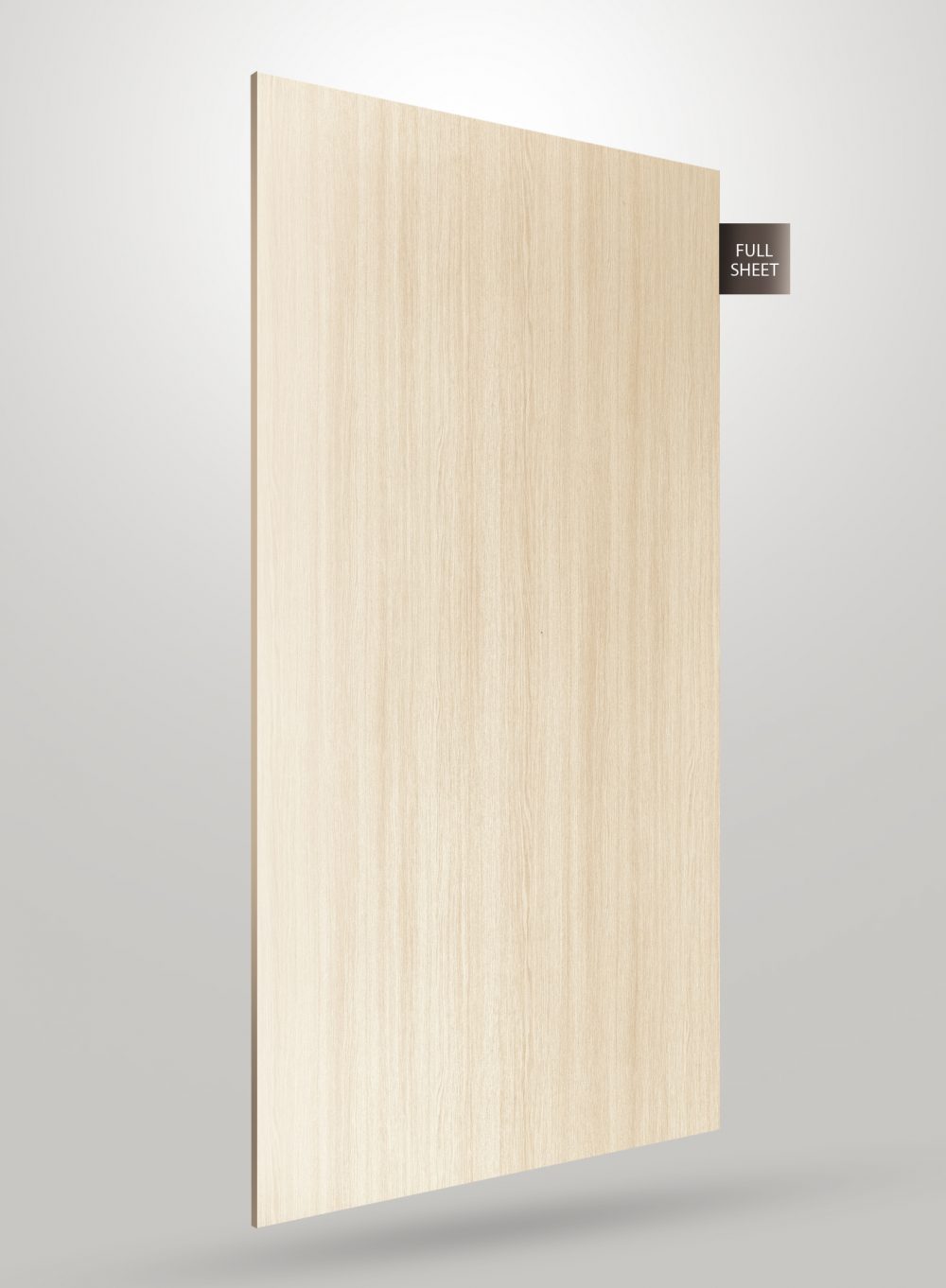 Beige wood grain decorative laminate sheet with matte finish and visible wood texture, labeled full sheet.