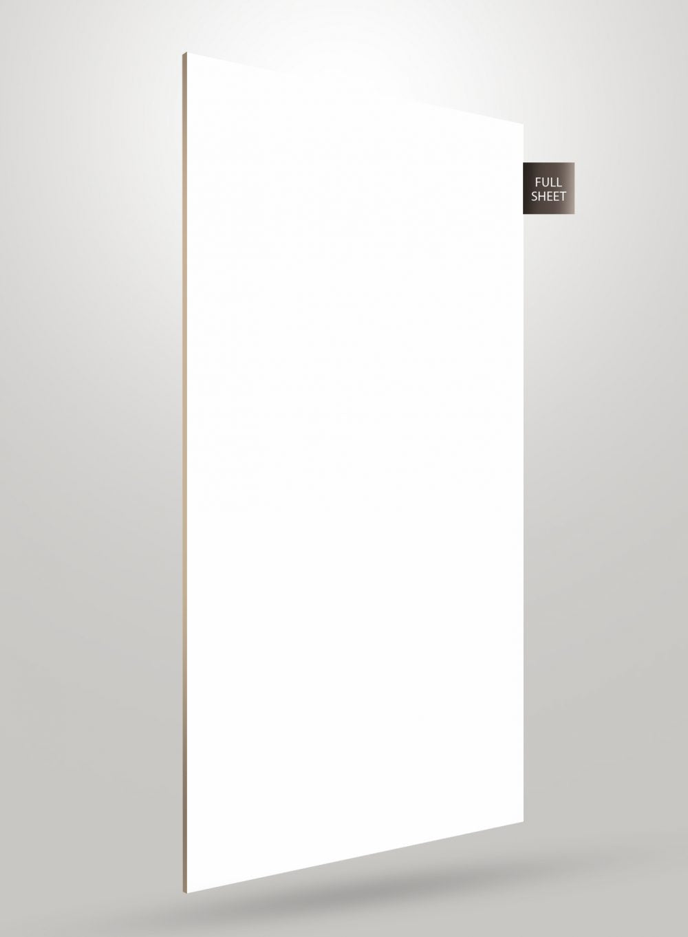 White solid colour laminate sheet with matte finish and visible edge, labelled full sheet.