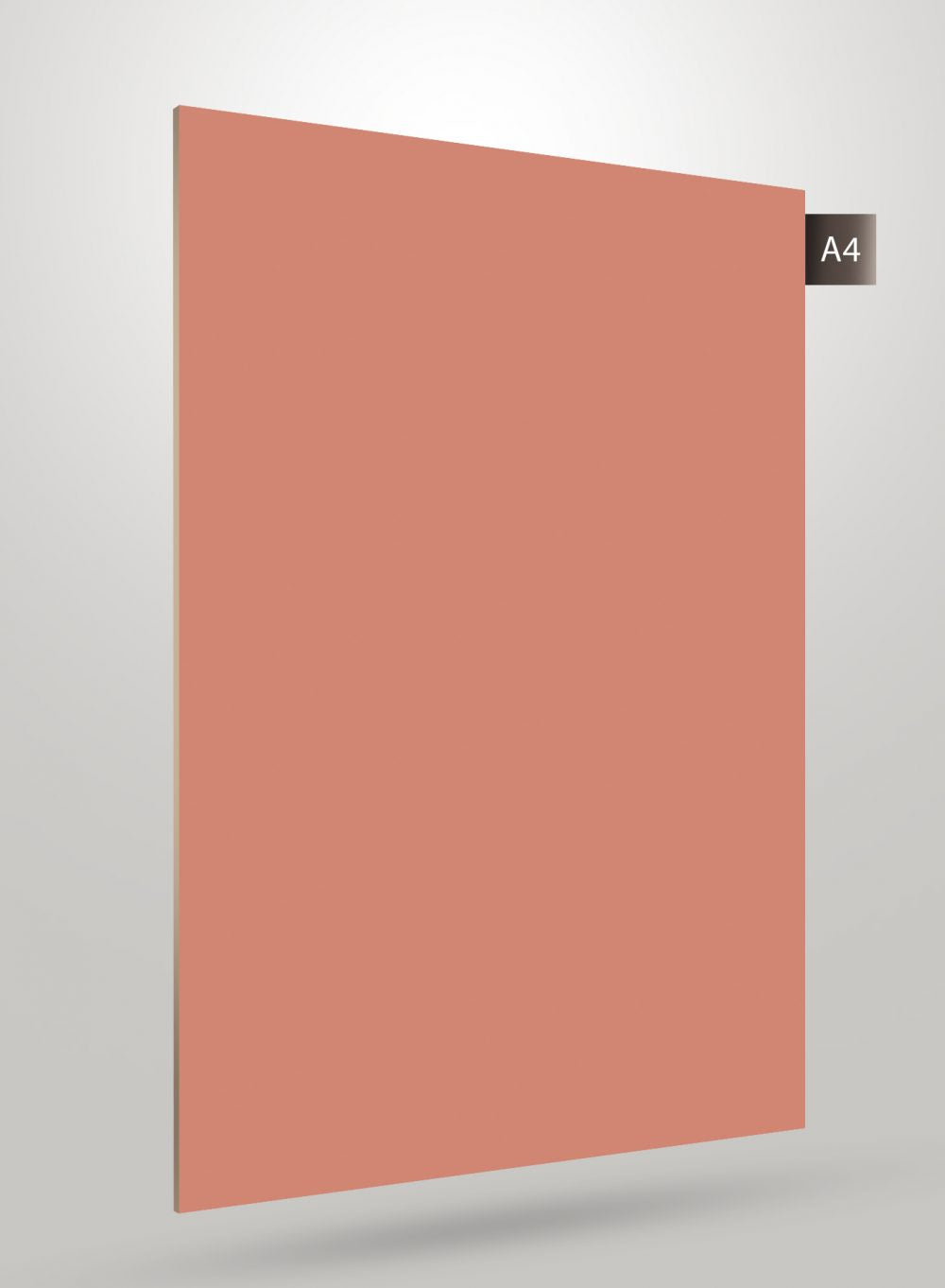 Matte pink solid colour laminate with flat finish and smooth surface, shown in a square sample with corner label.