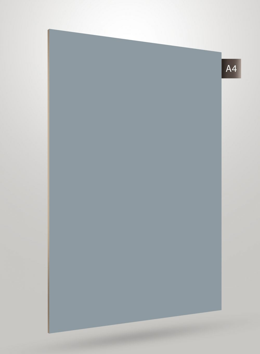 Grey matte laminate sheet with solid colour finish and smooth texture, shown with code label A4 on corner.
