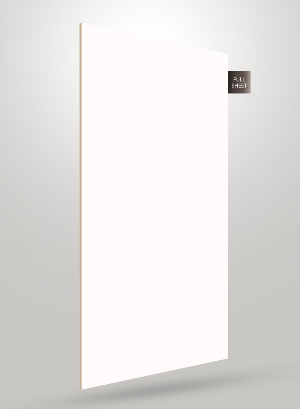 White solid colour laminate sheet with matte finish and visible edge, labelled full sheet.