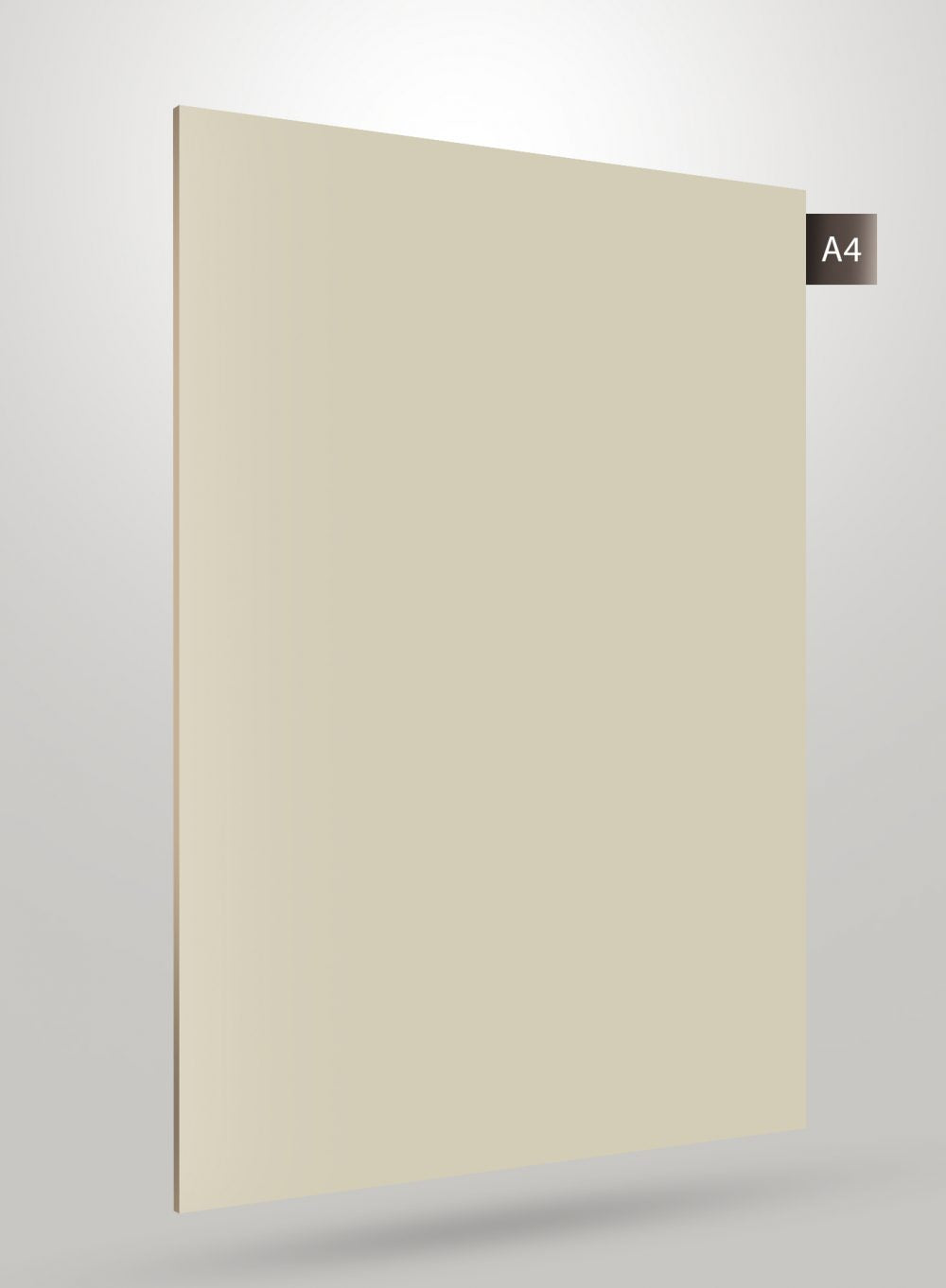 Beige solid colour laminate with matte finish and smooth texture, shown with sample label A4 on grey background.