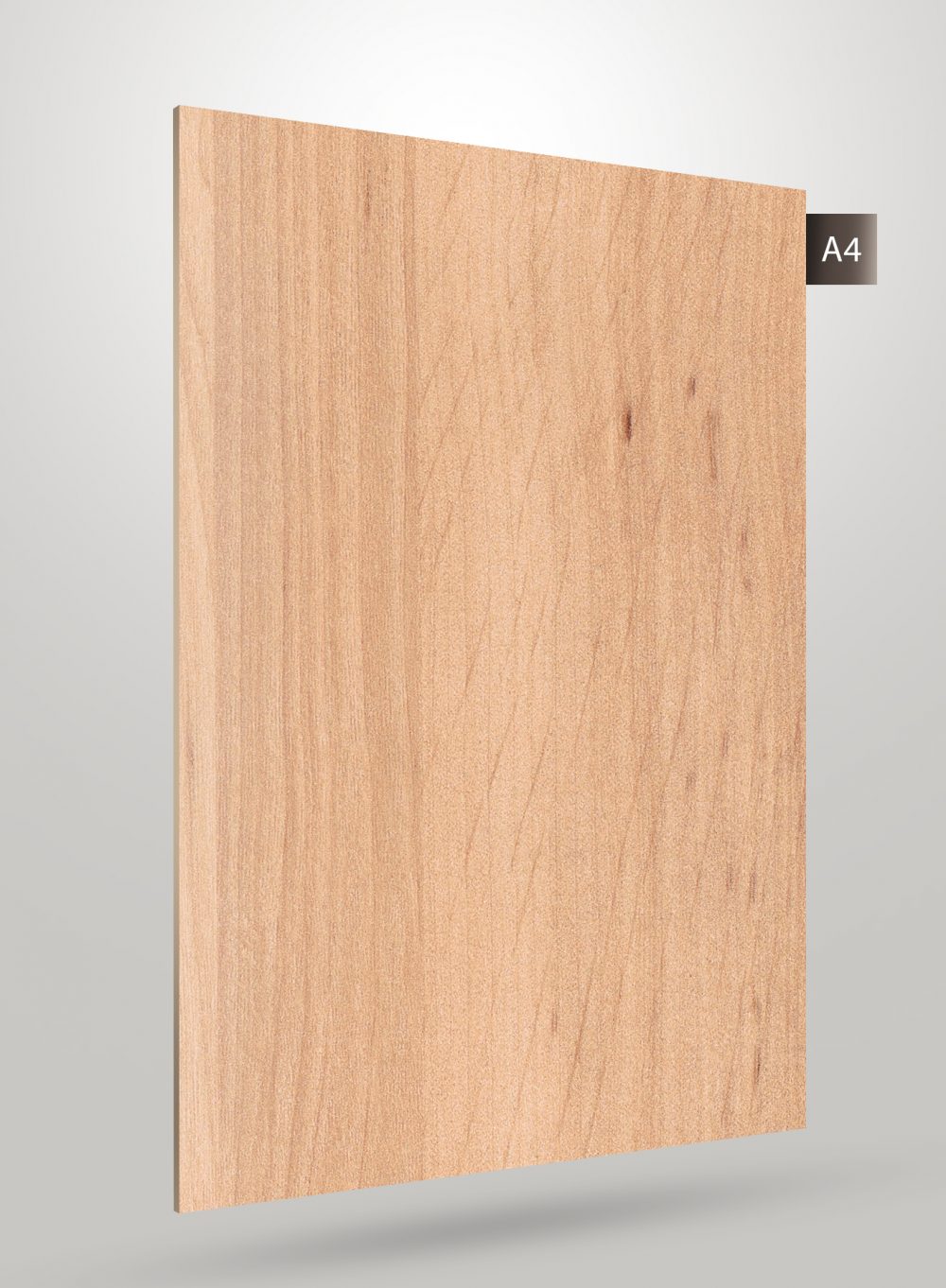 Beige wood grain decorative laminate with matte finish and visible wood texture and grain pattern on a square sheet.