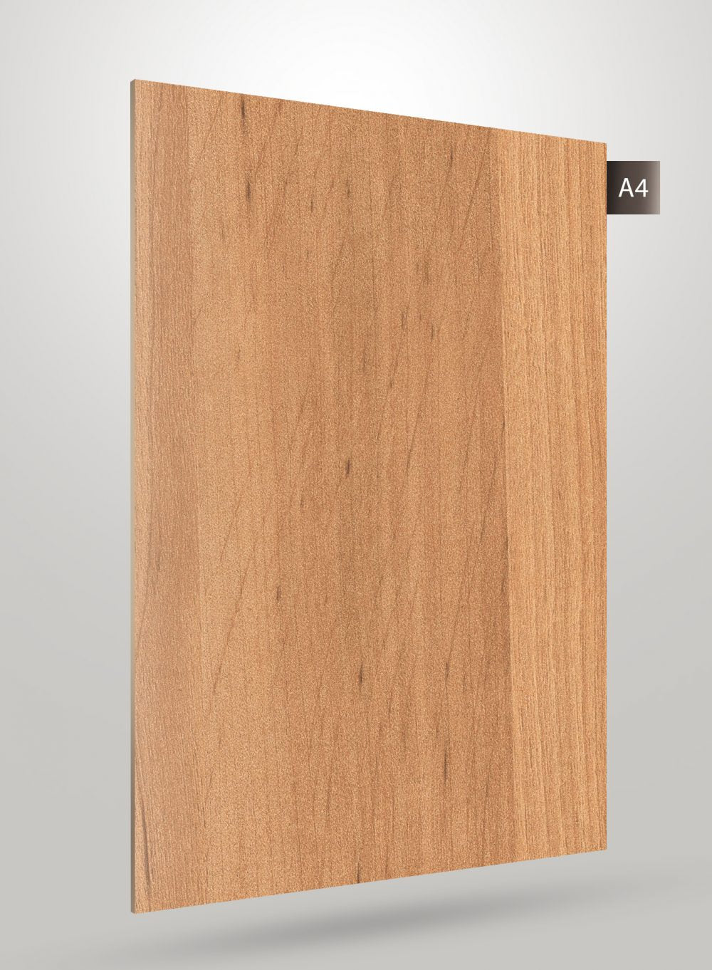 Brown wood grain decorative laminate with matte finish and visible wood texture and grain pattern on a laminate sheet.