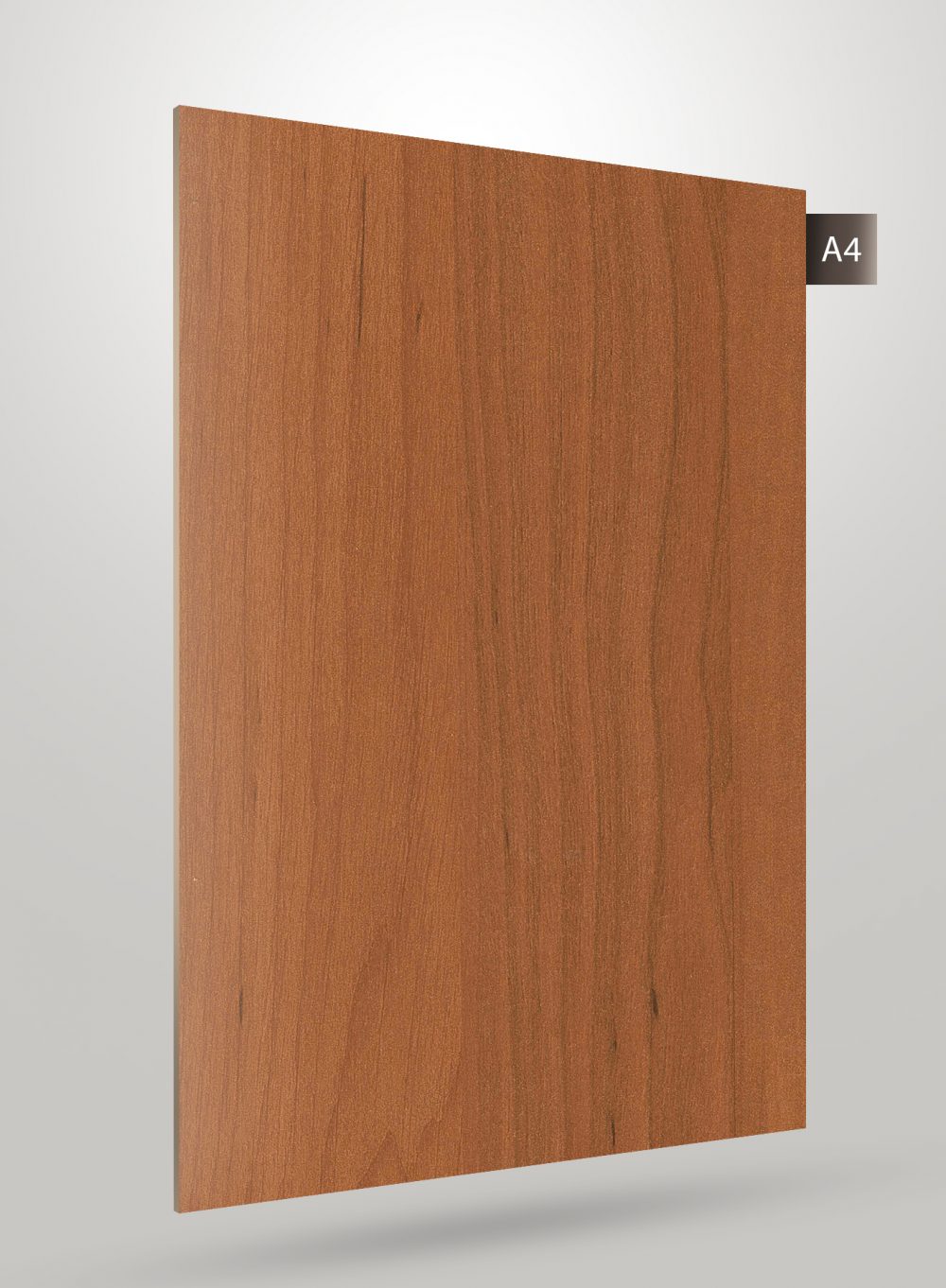 Brown wood grain decorative laminate with matte finish and visible wood texture and grain pattern on a laminate sheet.
