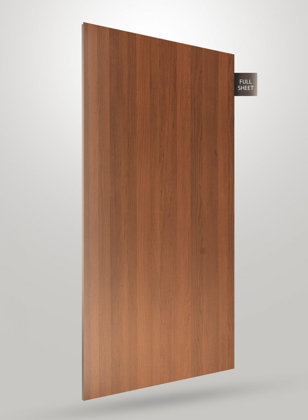Brown wood grain laminate sheet with matte finish and visible wood texture, labeled full sheet.