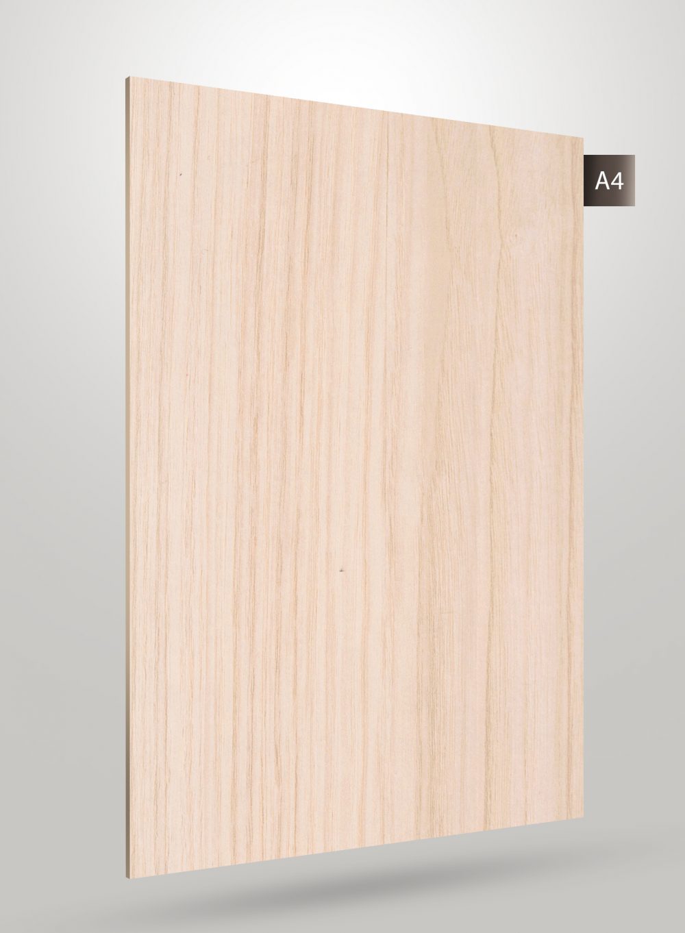 Beige wood grain decorative laminate with matte finish and straight wood pattern texture.