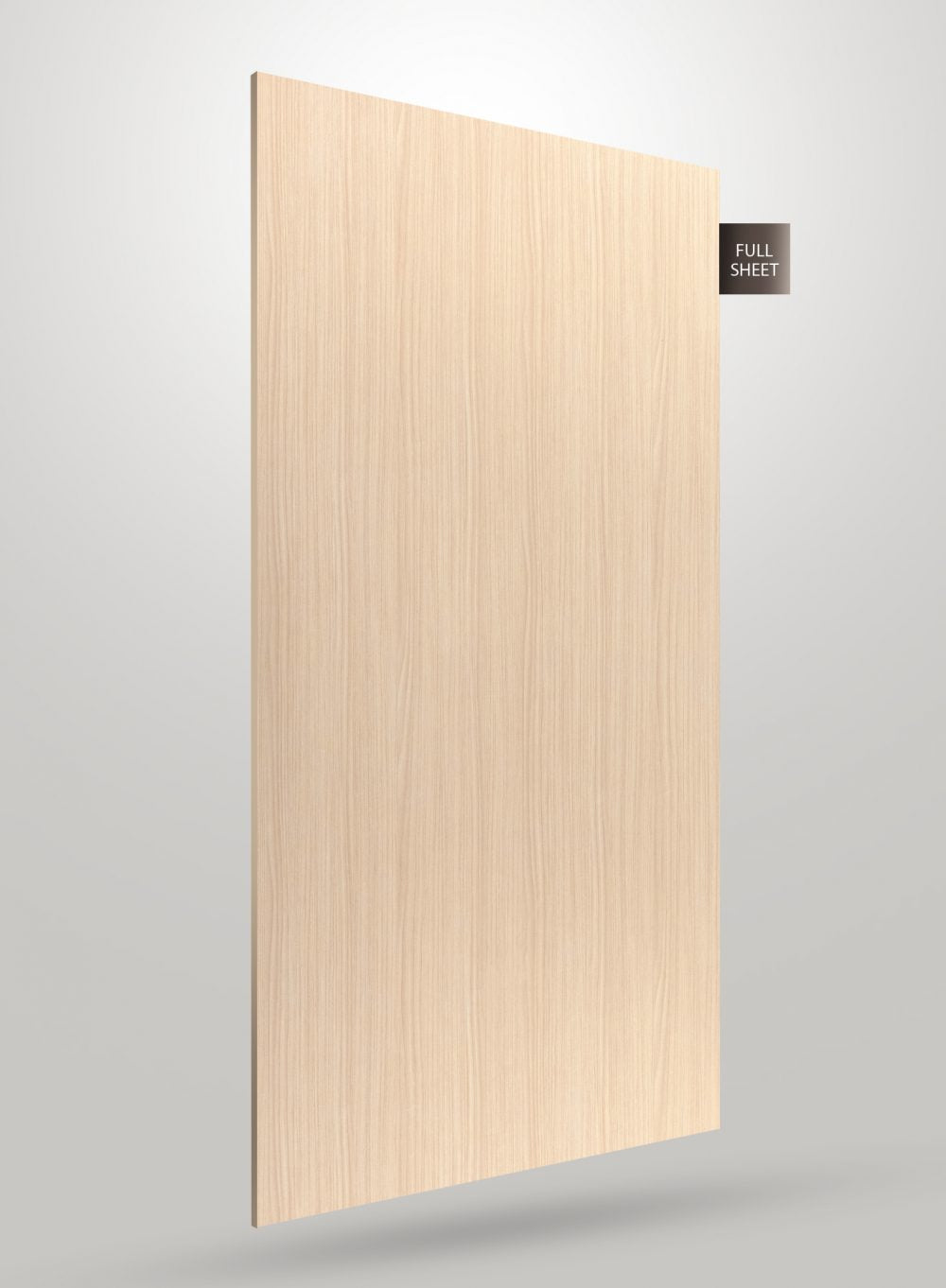 Beige wood grain decorative laminate sheet with matte finish and straight grain pattern visible on full sheet surface.