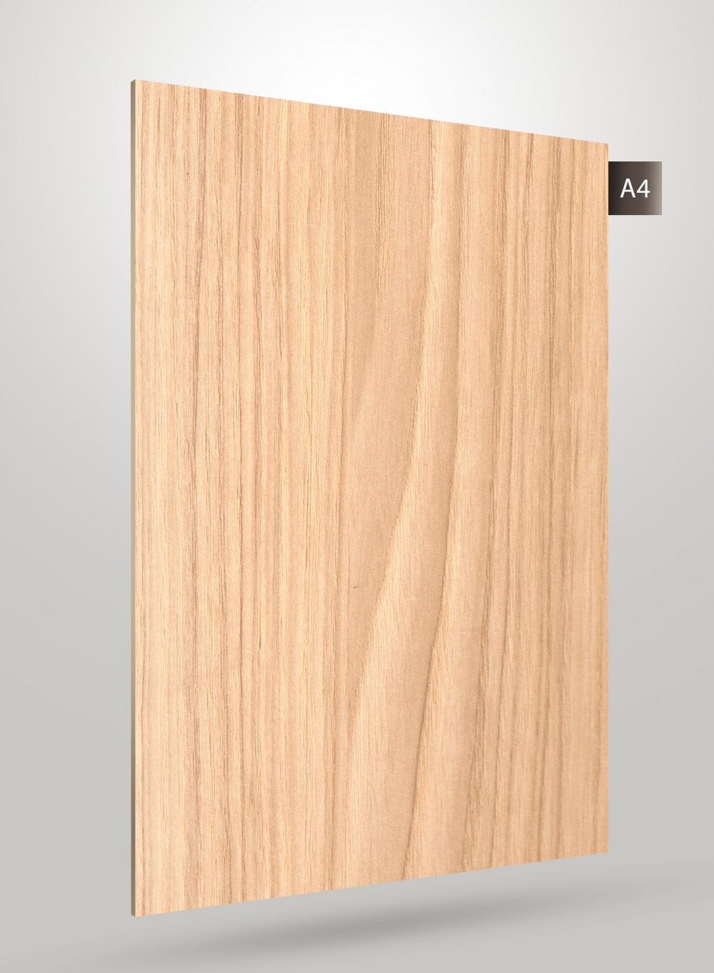 Beige wood grain decorative laminate with matte finish and vertical wood pattern texture.