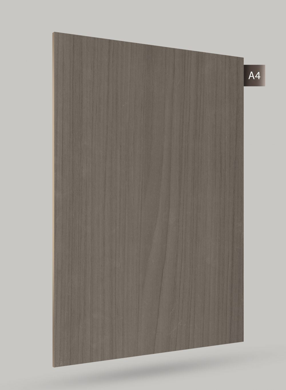 Grey wood grain laminate with matte finish and vertical wood pattern texture