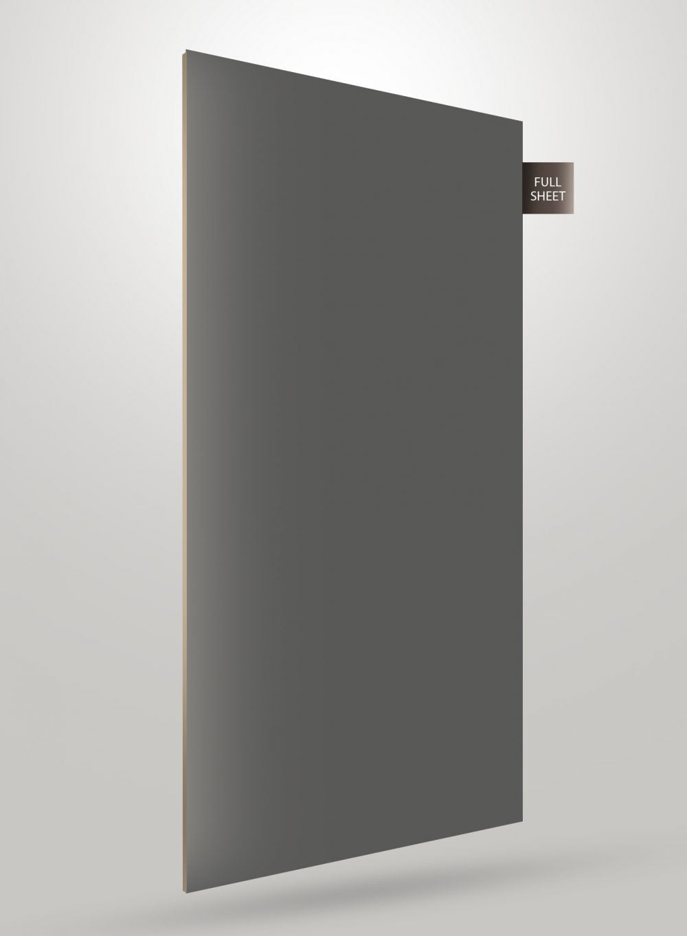 Brown matte laminate sheet with smooth finish and visible edge, labeled full sheet.