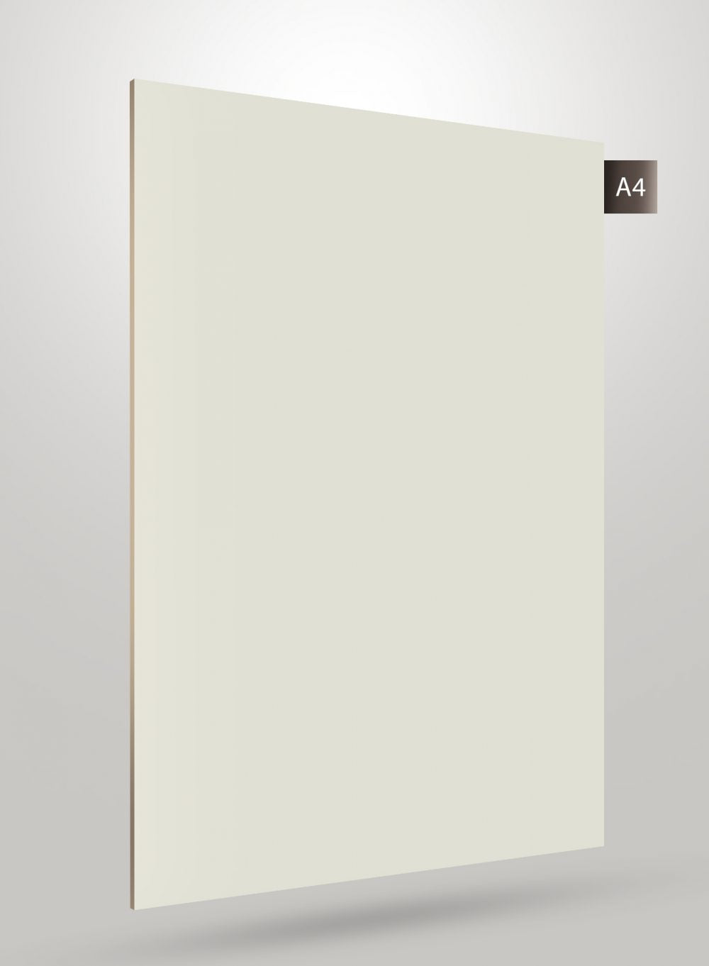 Matte beige solid colour laminate with flat finish and smooth texture, shown on a grey background with code label.