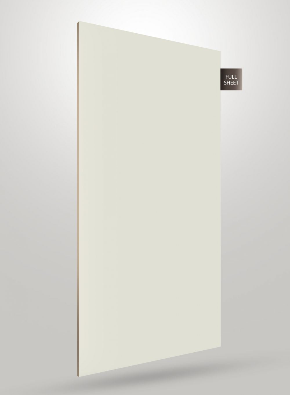 Matte beige solid colour laminate sheet with smooth finish and visible edge, labelled full sheet.