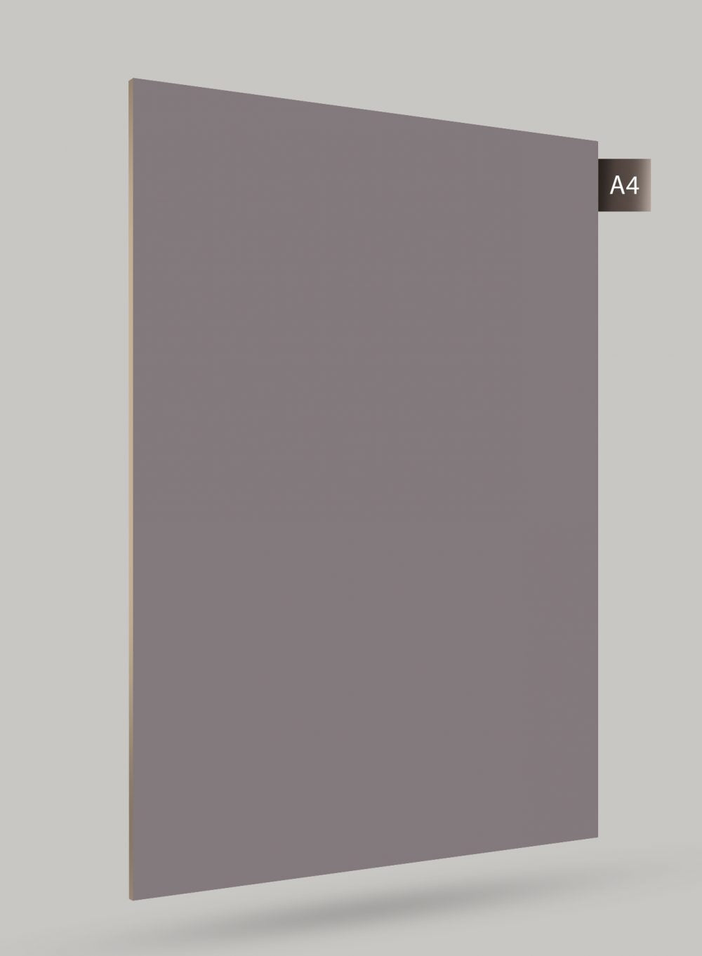 Matte grey laminate sheet with flat finish and visible edge, labelled A4.