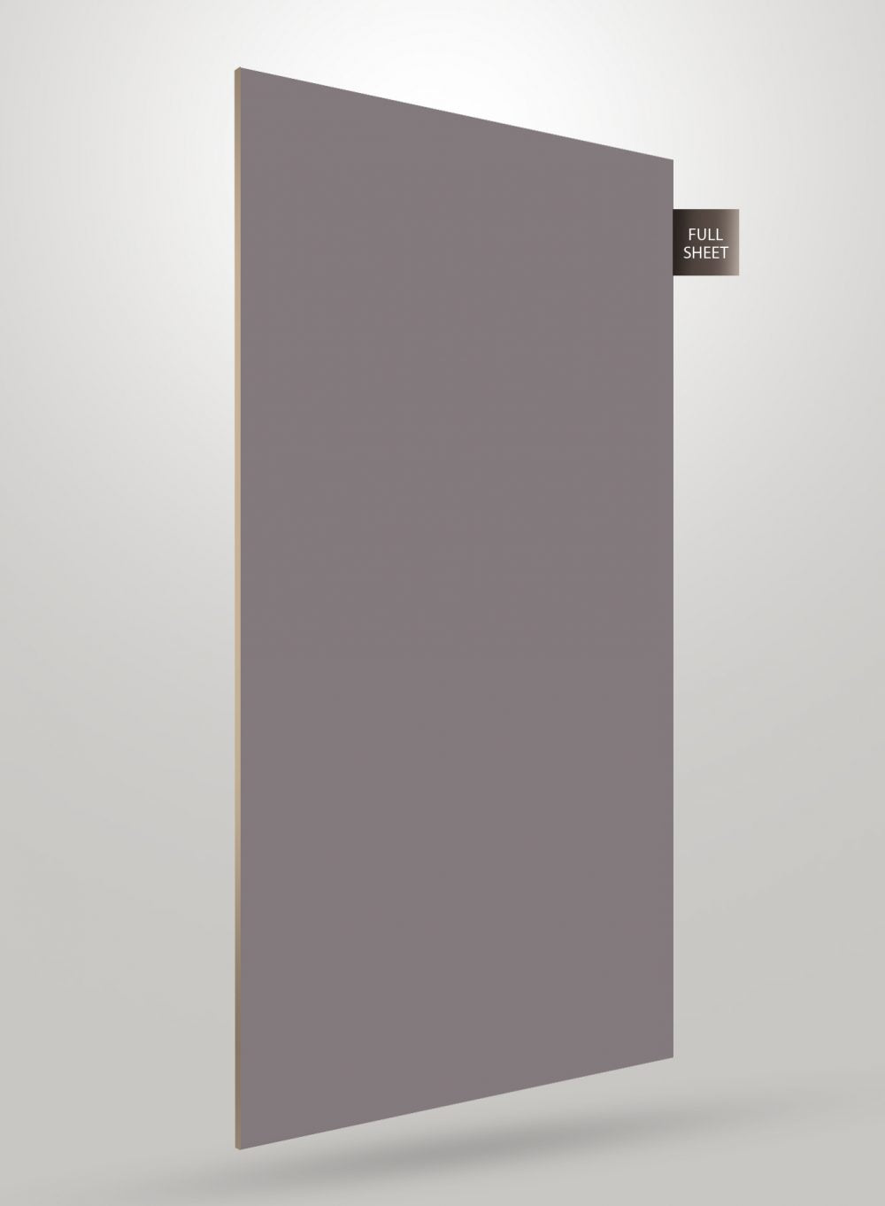 Matte grey laminate sheet with smooth finish and full sheet label displayed on a plain background