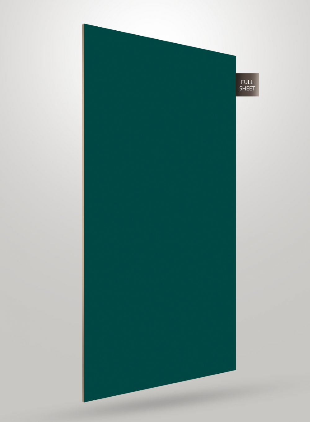 Solid green matte laminate sheet with smooth finish and visible edge, displayed as full sheet.