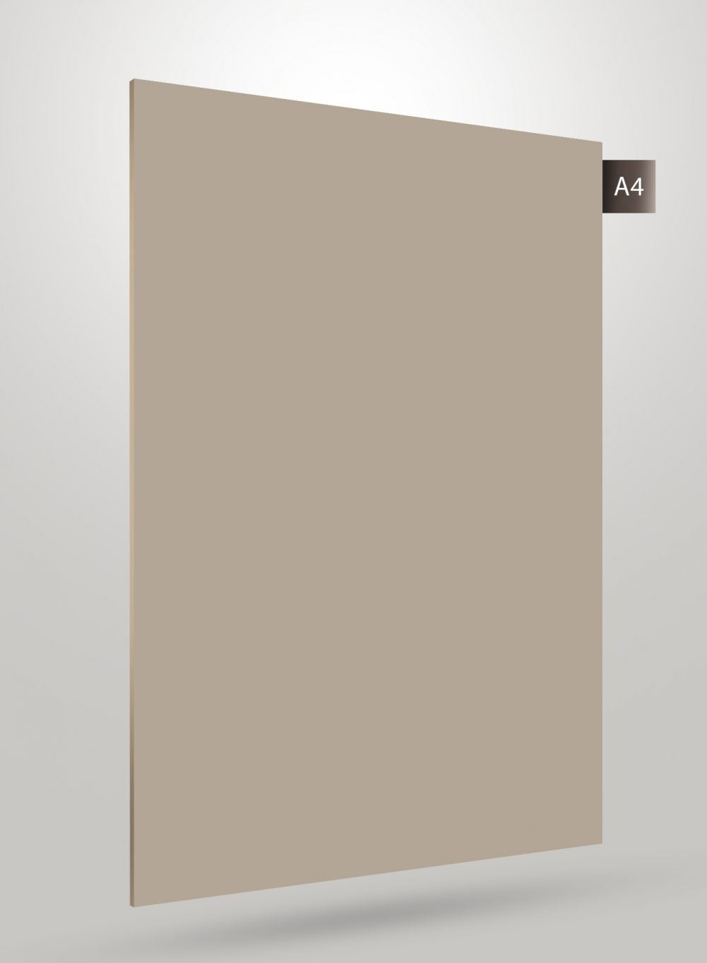 Beige matte solid color laminate sheet with flat finish and smooth texture, code A4 visible on corner tag.