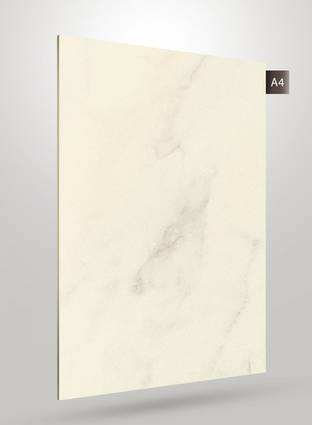 Beige marble laminate sheet with matte finish and subtle veining pattern, displaying a smooth texture and soft gray accents.