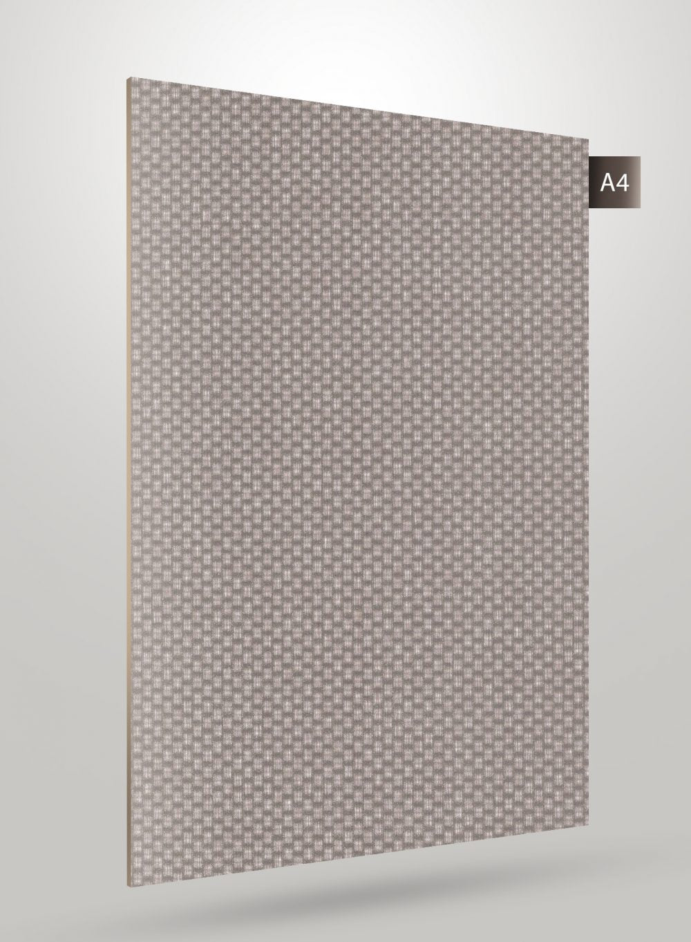 Grey matte laminate sheet with textured pattern and subtle sheen, displayed at an angle with code label A4.